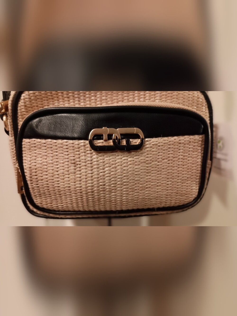 Time and Tru Beige Woven Crossbody with Black Trim and Gold Accent - Picture 6 of 10